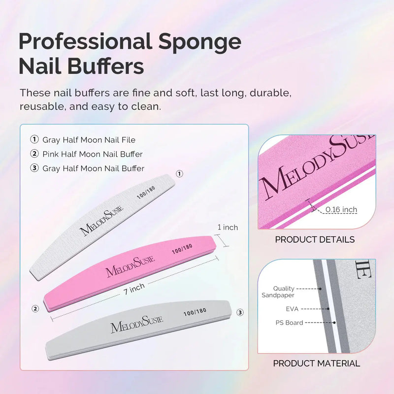 MelodySusie Professional Nail Files & Buffers 100/180 Grit 16Pcs